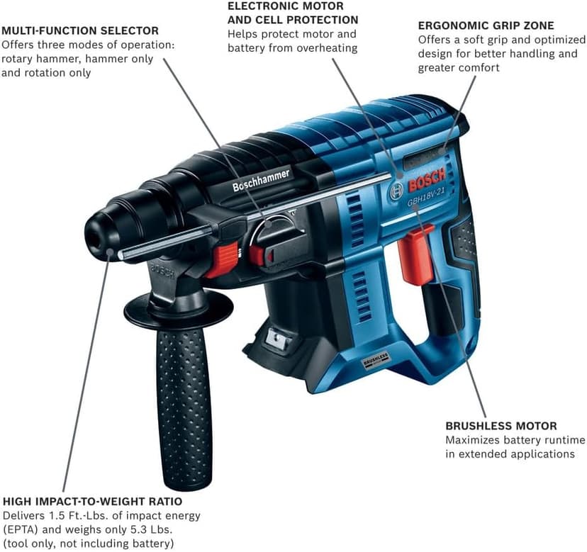 BOSCH GBH18V-21N 18V Brushless SDS-plus® Bulldog™ 3/4 In. Rotary Hammer (Bare Tool)