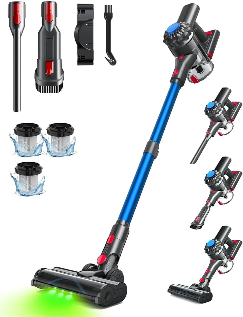 Cordless Vacuum Cleaner, 45Mins Powerful Vacuum Cleaners for Home, Lightweight Stick Vacuum Cordless with Advanced Green Light Tech, Rechargeable Battery Vacuum for Carpet,Pet Hair,Hardwood Floor