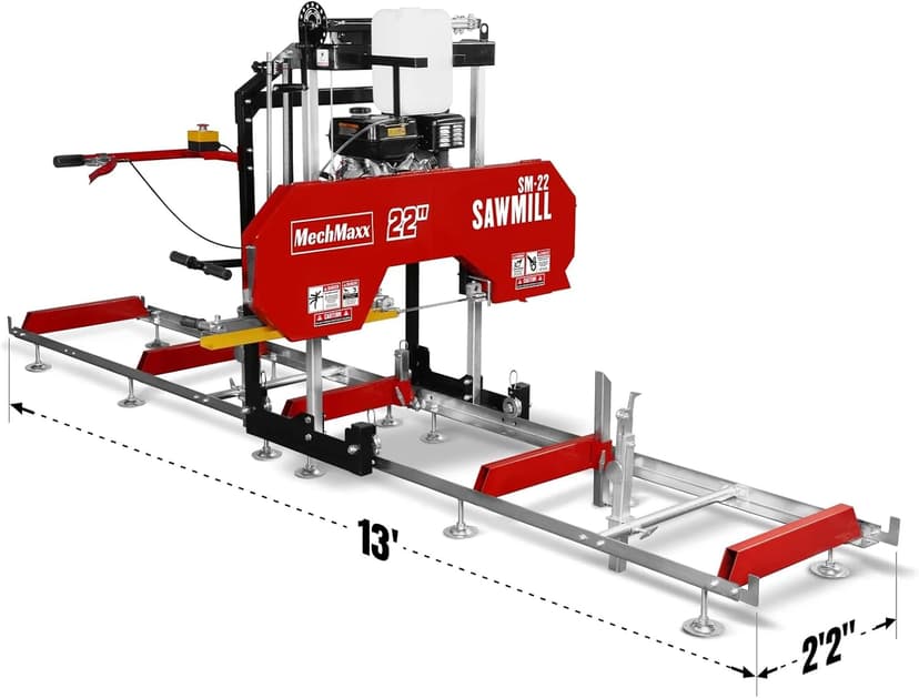 22" inch Portable Sawmill, 270cc 9HP Gasoline Engine, 20" Board Width, 13' Track Length, Model SM-22