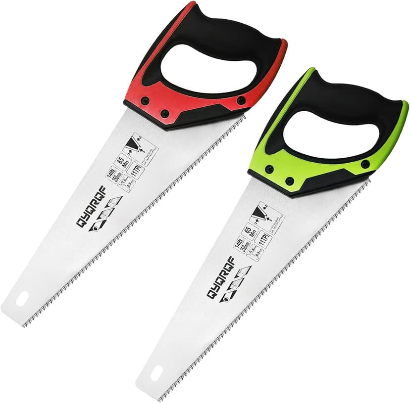 14 in. Pro Hand Saw, 11 TPI Fine-Cut Soft-Grip Hardpoint Handsaw Perfect for Sawing, Trimming, Gardening, Cutting Wood, Drywall, Plastic Pipes, Sharp Blade, Ergonomic Non-Slip Handle (green)