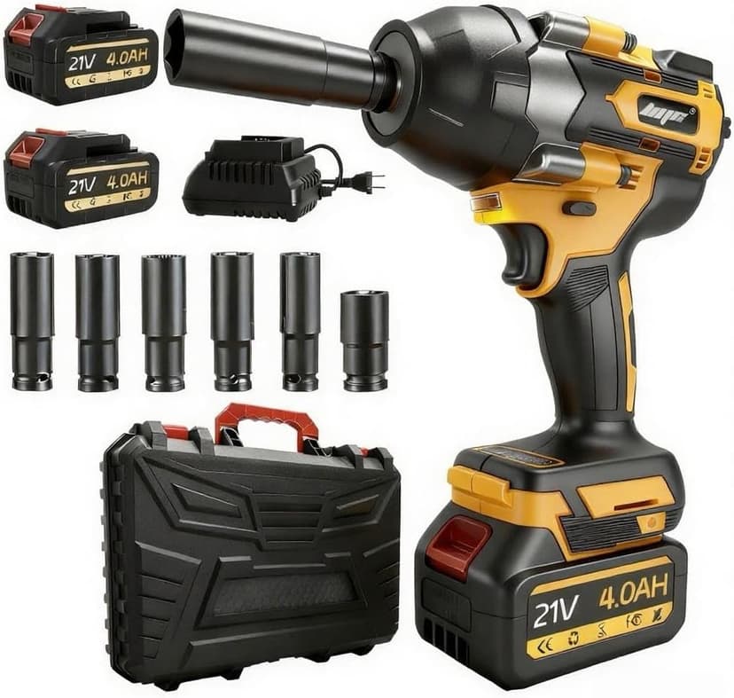 Cordless 1/2 Inch Impact Wrench,1000 N.m(740 Ft-lbs) Brushless High Torque Electric Impact Gun, 3300RPM Power Impact Driver, 2x 4.0AH Li-ion Battery,Charger & 6Pcs Sockets for Car Home DIY Furniture