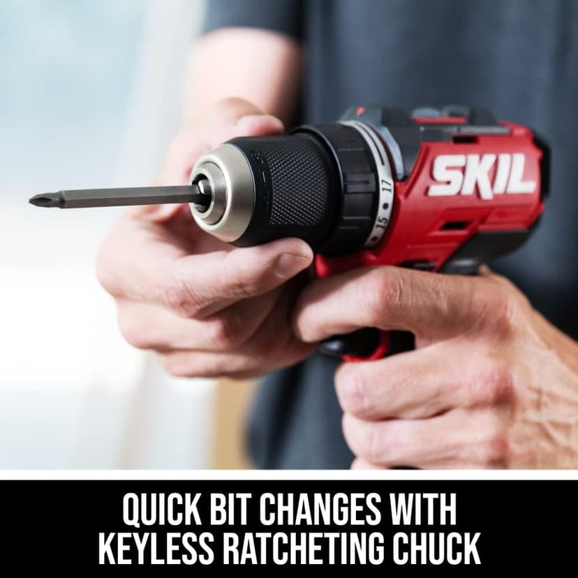SKIL PWR CORE 12 Brushless 12V 1/2" Compact Variable-Speed Drill Driver Kit with 1/2'' Single-Sleeve, Keyless Chuck & LED Worklight Including 2.0Ah Battery and PWR JUMP Charger - DL6290A-10