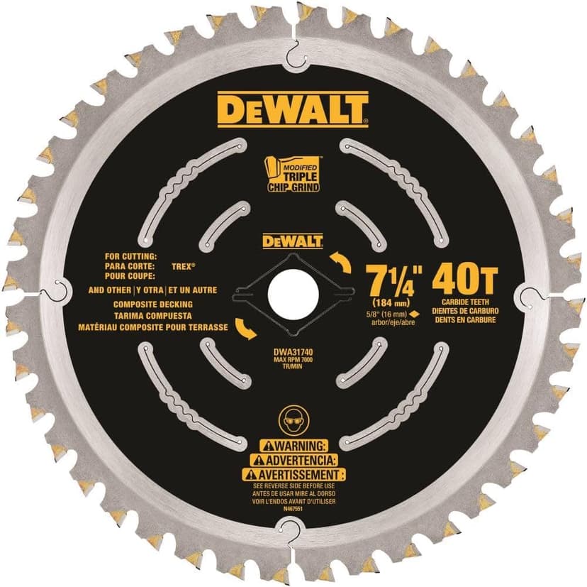 DEWALT Circular Saw Blade, 7 1/4 Inch, 40 Tooth, Composite Decking (DWA31740)