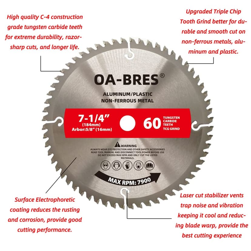 10 Inch 80T Aluminum Non-Ferrous Metal Saw Blade with 5/8-Inch Arbor, Upgrade TCG Grind