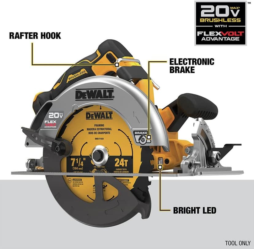 DEWALT DCS573B 20V MAX* 7-1/4 in. Brushless Cordless Circular Saw with FLEXVOLT ADVANTAGE™ (Tool Only)