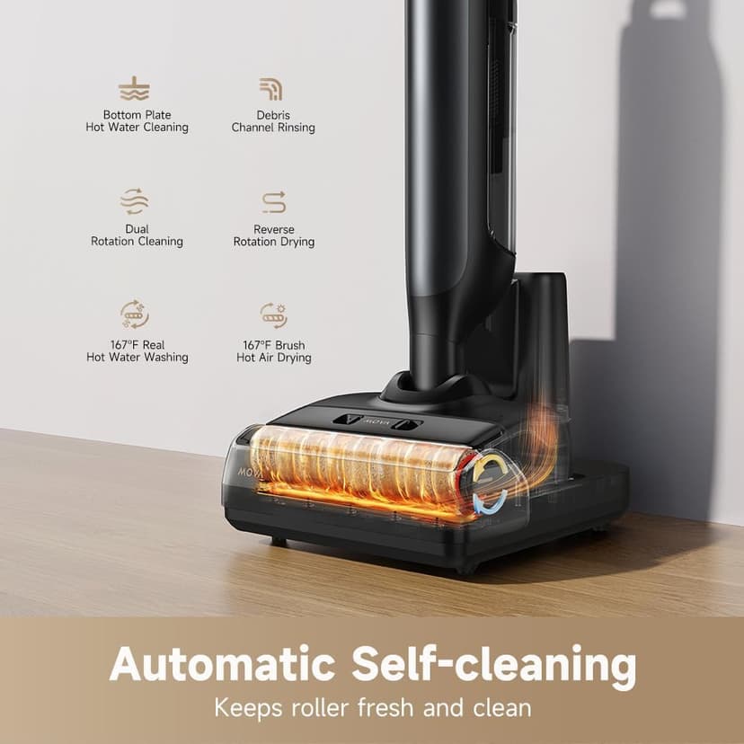MOVA M10 Cordless Wet Dry Vacuum Cleaner 180° Lie-Flat Smart Vacuum Mop All in One for Hard Floor, 167°F Flashdry Self-Cleaning, Zero inch Dual-Edge Cleaning, 18000Pa Suction, Zero-Tangle for Pet Hair