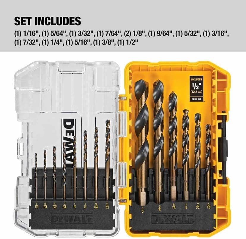 DEWALT Drill Bit Set, 3-Flats Shank,14-Piece, 135 Degree Split Point, for Plastic, Wood and Metal (DWA1184)