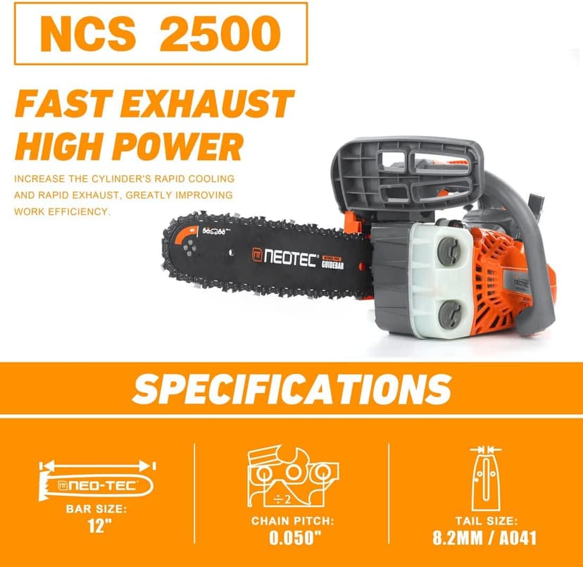 NEO-TEC 12'' Top Handle Gas Chainsaw,2-Stroke 25.4cc Portable Chain Saws for Trees Gas Powered Wood Cutting