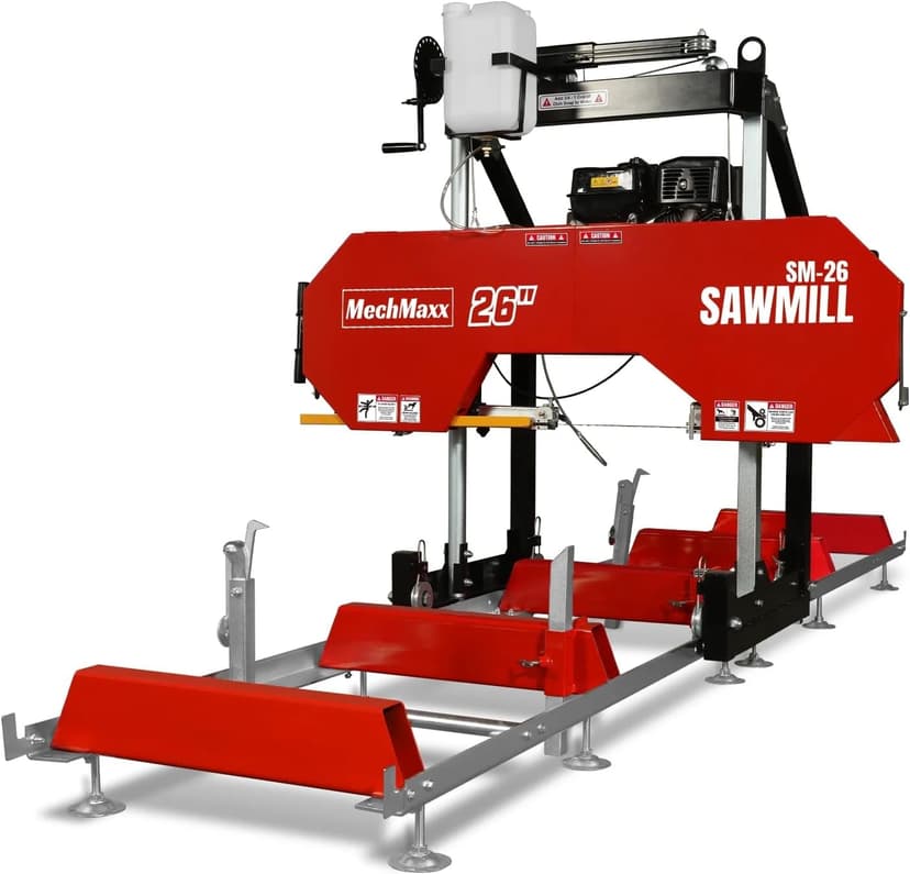 26" inch Portable Sawmill,420cc 15HP E-Start Gasoline Engine, 22" Board Width,13' Track Length, Model SM-26