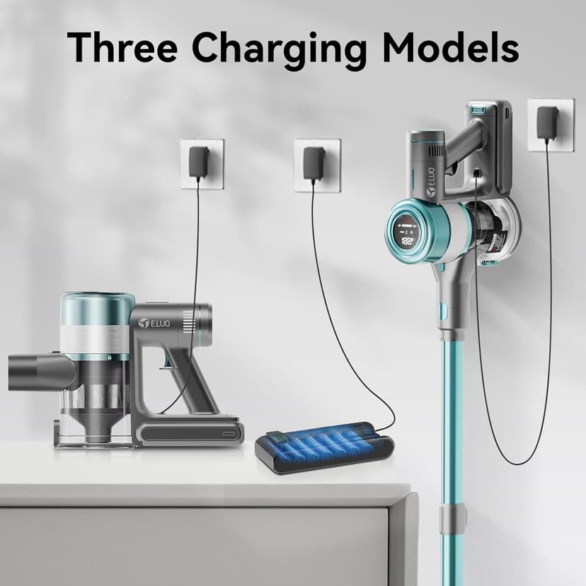E.LUO Cordless Vacuum Cleaner, 28Kpa Vacuum Cleaners for Home, 60 Mins Runtime Stick Vacuum with Intelligent Display, Rechargeable Battery & Anti-Tangle Brush Handheld Vacuum for Floor Carpet Pet Hair