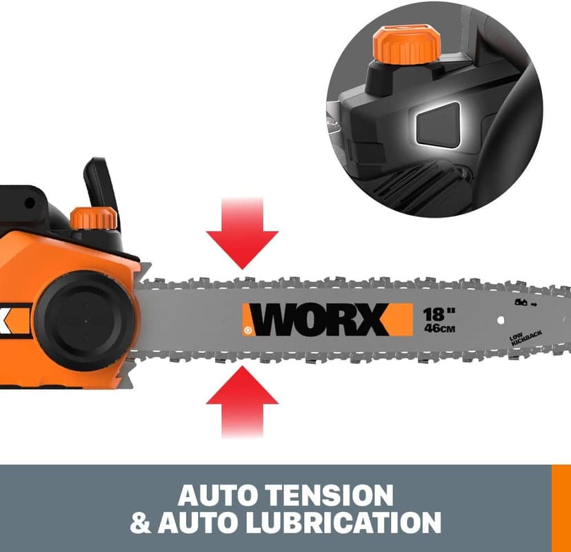Worx WG304.2 Saw 18-Inch 15.0 Amp Electric Chainsaw with Auto-Tension, Chain Brake