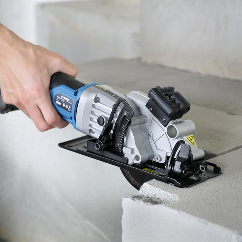 Mini Circular Saw, 4-1/2" 3400RPM Cordless Circular Saw with Laser Guide, Rip Guide, Compact Hand Saw with 2Pcs blades（24T+60T), Max Cutting Depth 1-11/16"(90°), 1-1/8"(45°)