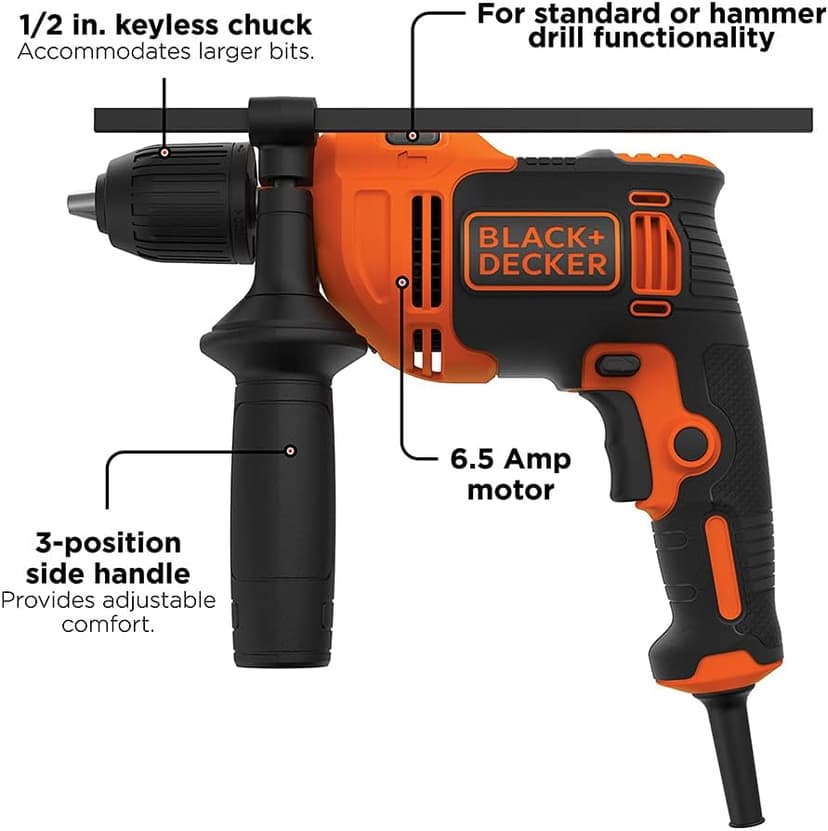 BLACK+DECKER Hammer Drill, 6.5-Amp, 1/2-Inch (BEHD201)