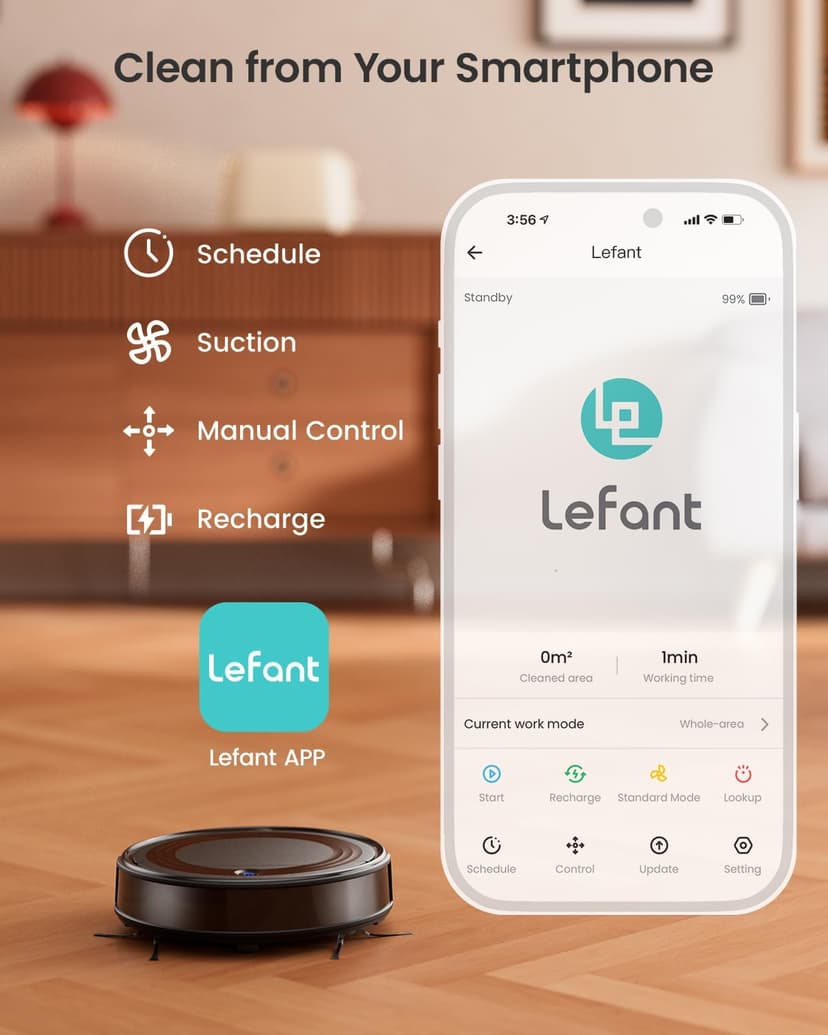Lefant M310 Robot Vacuum Cleaner, 4500Pa Powerful Suction, PreciSense Obstacle Avoidance, Mini, Quite, 160 Mins Self-Charging Robotic Vacuums, App/Voice/Remote, Ideal for Pet Hair Hard Floors, Black