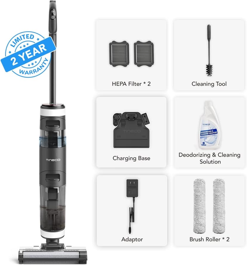 Tineco Floor ONE S3 Cordless Hardwood Floors Cleaner Lightweight Wet Dry Vacuum Cleaners A11 Pet Cordless Stick Vacuum Cleaner, Lightweight with ZeroTangle Brush Powerful Handheld Vacuum