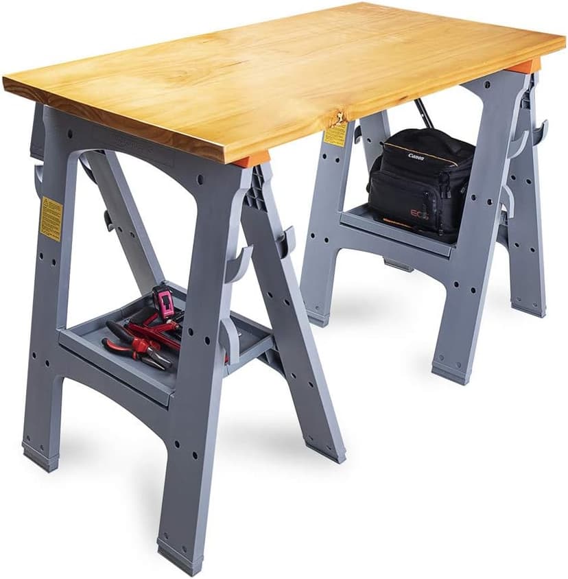 Amazon Basics Rectangular Folding Sawhorse - Set of 2, 900 Pound Capacity, Orange and Grey