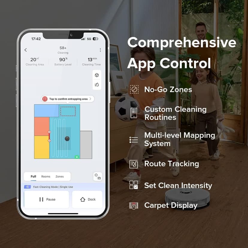 roborock S8+ Robot Vacuum, Sonic Mop with Self-Empty Dock, Stores up to 60-Days of Dust, Auto Lifting Mop, Ultrasonic Carpet Detection, 6000Pa Suction, White