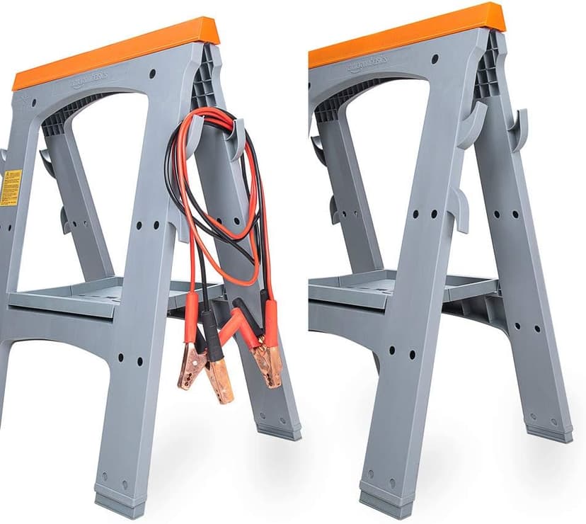 Amazon Basics Rectangular Folding Sawhorse - Set of 2, 900 Pound Capacity, Orange and Grey