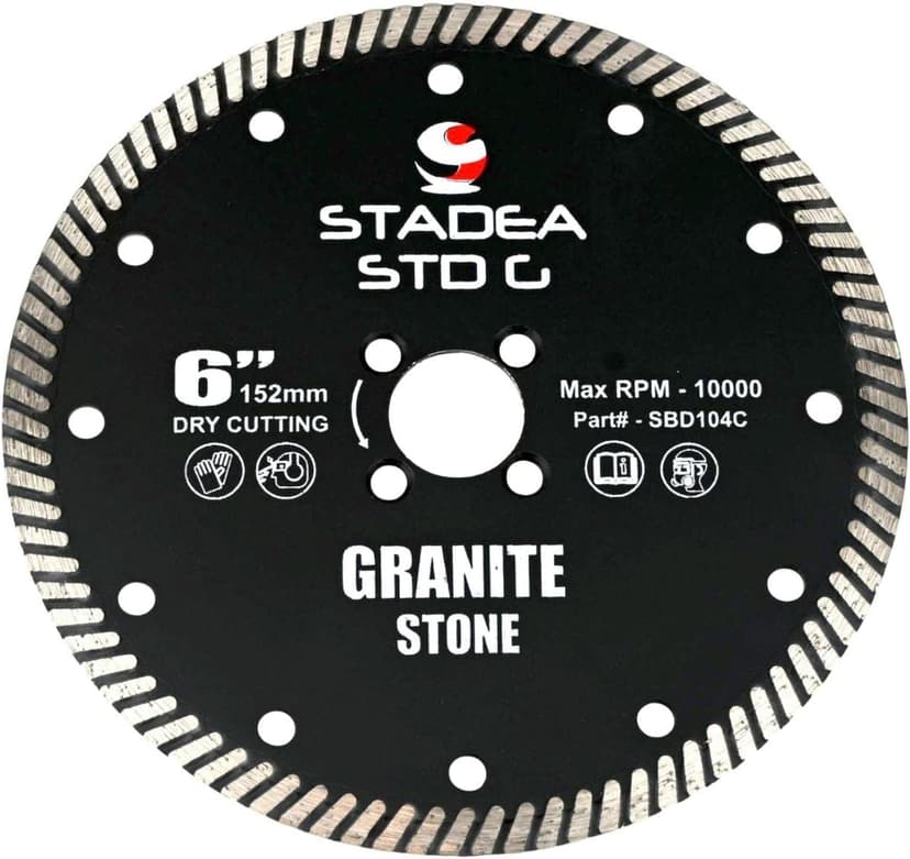Stadea SBD104C Diamond Saw Blade 6-Inch Continuous Turbo Dry Cutting - Cuts Granite Quartz Quartzite, Fits Grinder, Saw Cutter, 8 MM Segments - Pack of 1
