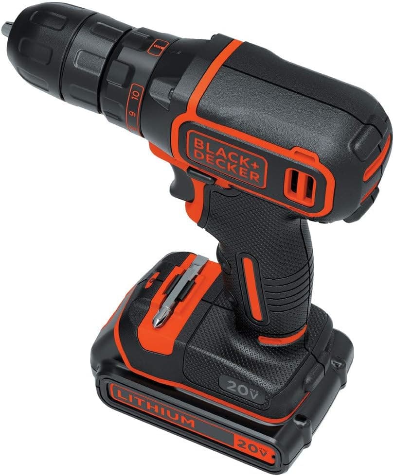 BLACK+DECKER 20V MAX Cordless Drill/Driver Kit with ‎Battery, Charger, and Double Ended Bit (BDCDD120C)