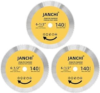 3Pack 6-1/2 Inch 140T Circular Saw Blade, Plywood, OSB, Paneling and Vinyl Siding Fast and Smooth Cutting Saw Blade 5/8 Inch Arbor.