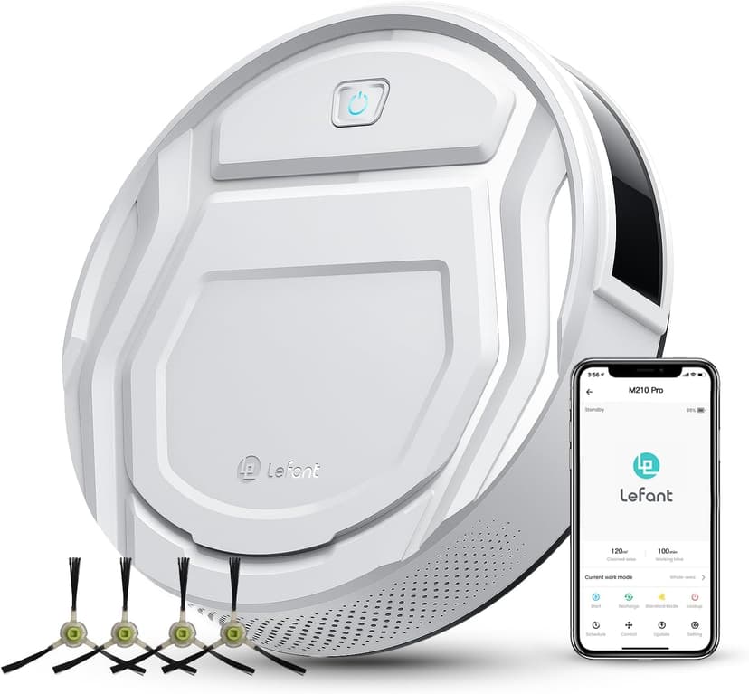 Lefant M210 Pro Robot Vacuum Cleaner, 2200Pa Powerful Suction, 120 Mins Runtime, Automatic Self-Charging, Wi-Fi/App/Alexa Control, Perfect for Pet Hair, Hard Floors, and Low-Pile Carpets