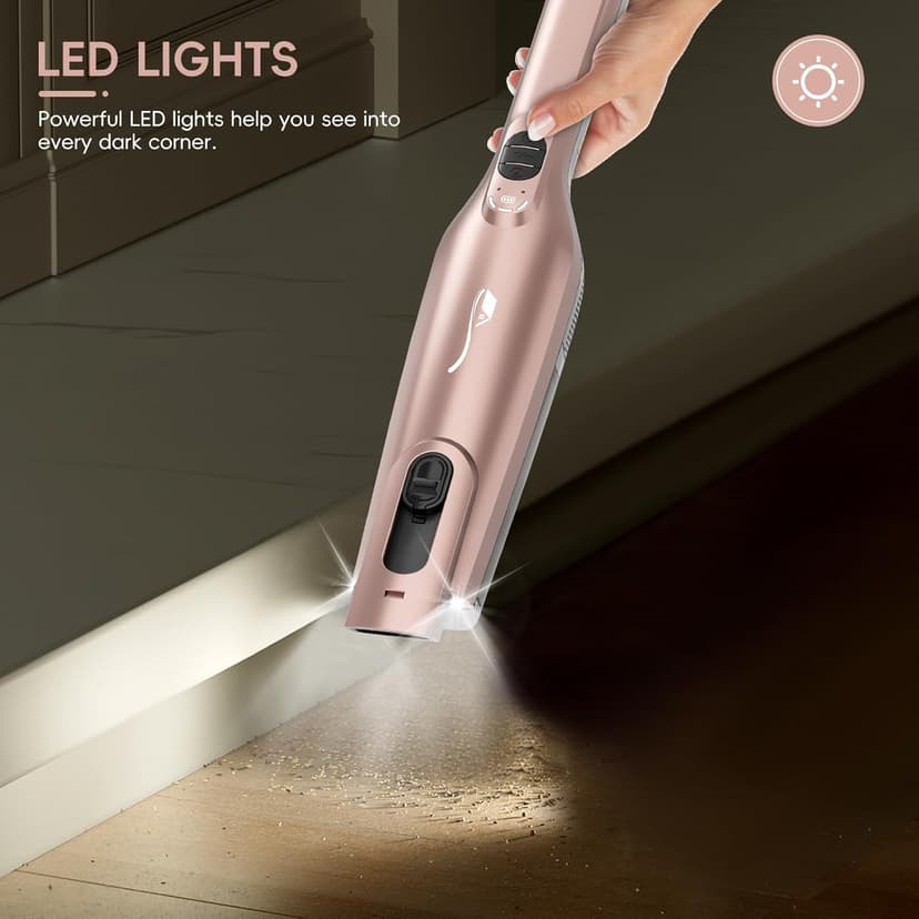 Cordless Handheld Vacuum, Lightweight Portable Hand Vacuum Cleaner with LED Light,Rechargeable Hand Held Vacuum with Charging Dock, Powerful Suction for Office, Home,Car, Rose Gold