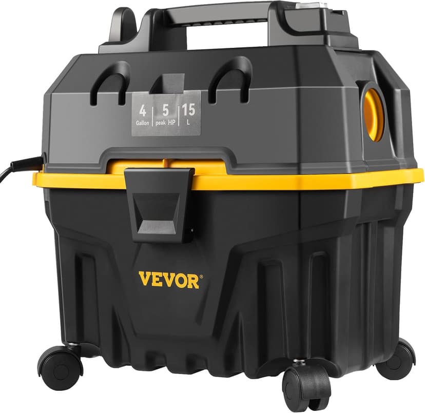 VEVOR Wet Dry Vac, 4 Gallon, 5 Peak HP, 3 in 1 Shop Vacuum with Blowing Function Portable Attachments to Clean Floor, Upholstery, Gap, Car, ETL Listed, Black/Yellow