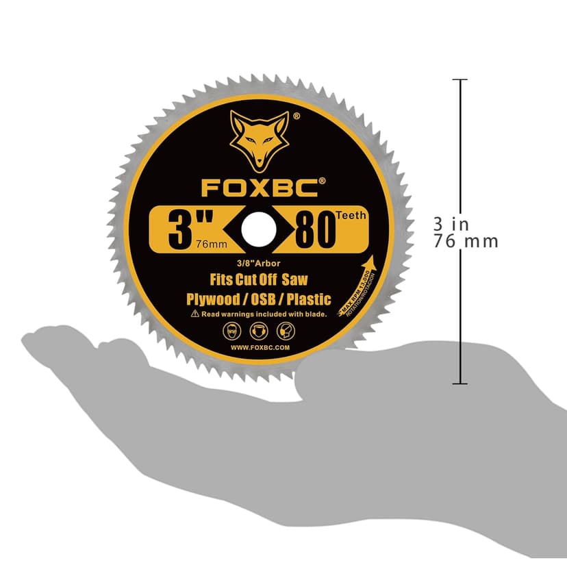 FOXBC 3 Inch 80T Circular Saw Blade Cutting for Plywood, OSB, Veneer, Plastic with 3/8" Arbor - 5 Pack