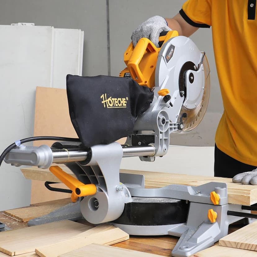 Hoteche 10-Inch Sliding Compound Miter Saw 15-Amp Single Bevel Power Chop Saw with Laser Guide for Wood and Metal Working