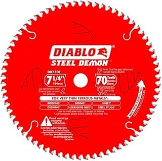 Diablo 7-1/4-Inch x 70-Teeth Steel Demon Carbide Saw Blade for Thin Metal - Ideal for Mild Steel Cutting, 12 Gauge or Thinner - Tico Hi-Density Carbide, Triple Chip Grind - D0770F
