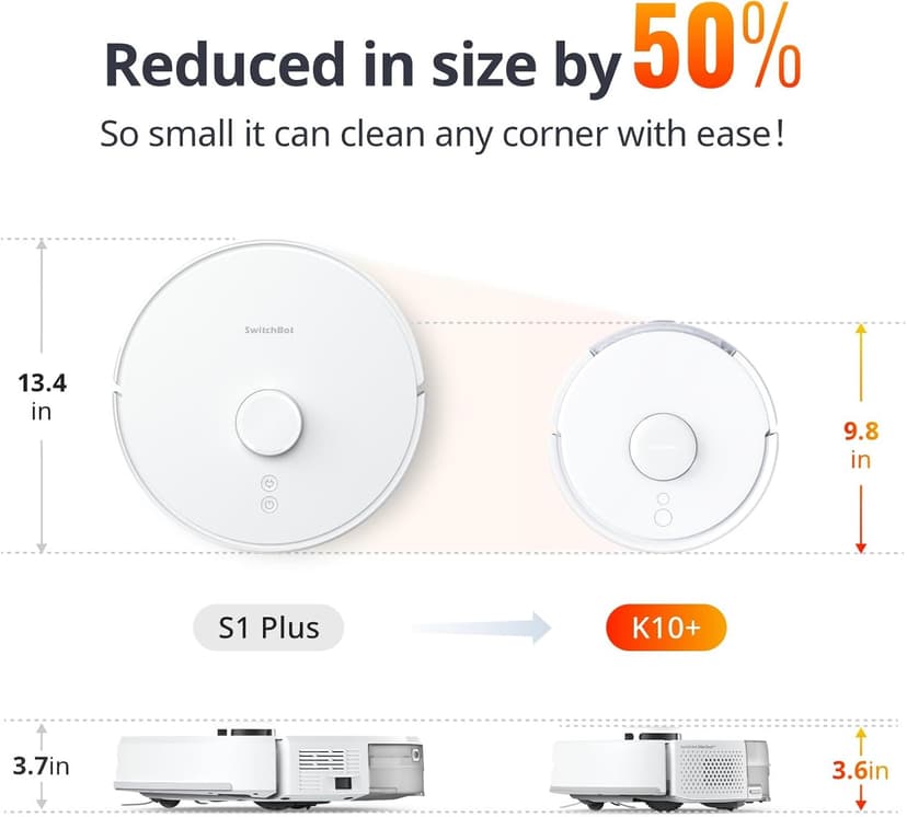 SwitchBot Mini Robot Vacuum K10+, Self-Emptying Base for 70 Days of Cleaning, LiDAR Navigation, Robot Vacuum and Mop Combo with Custom Cleaning, 48dB Ultra Quiet, 150Mins Max, Compatible with Alexa