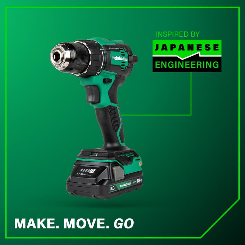 Metabo HPT 18V MultiVolt 1/2" Cordless Brushless Driver Drill Kit, High Power Drill Set with Bag, 2 Lithium-Ion Metabo Batteries and Charger, Compact Lightweight Power Driver, DS18DEX