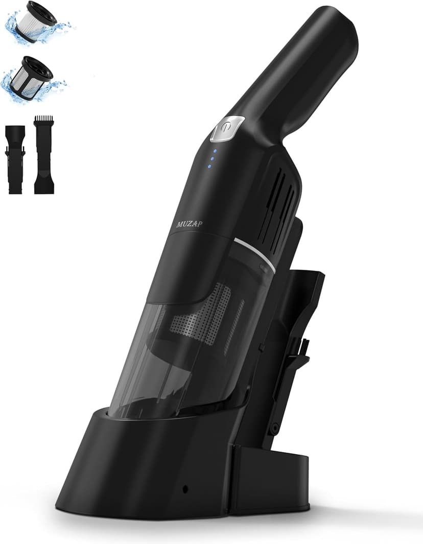 Handheld Vacuum Cordless,15KPA Powerful Car Vacuum,Last 30 Minutes,Rechargeable+Charging Base,500ML Detachable Dust Cup,1.4lb Lightweight,2-in-1 Cleaning Brush,Clean Kitchen,pet Hair,car,Black