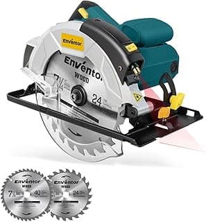 Enventor 7-1/4-Inch Circular Saw, 10A Pure Copper Motor Electric Circular Saws with Laser Guide, 2 Blade Saws (40T/24T), Adjust Cutting Angle from 0° to 90°, Single Handed Bevel, 5800RPM, Blue