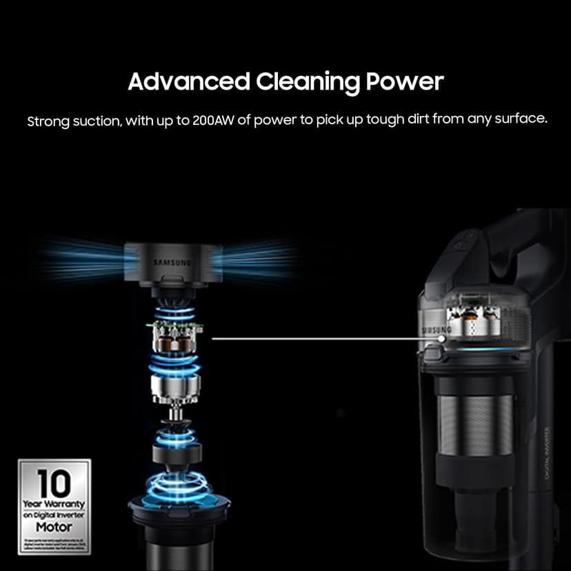 SAMSUNG Jet 75 Pet Cordless Vacuum, Lightweight w/Turbo Action Brush, Pet Tool, Removable Battery, Powerful Cleaning for Hardwood Floors, Carpets, Area Rugs, VS20B75AGR5/AA, Silver