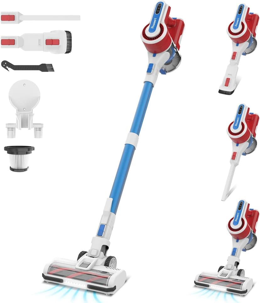 Cordless Vacuum Cleaner for Home, 45Kpa Lightweight Stick Vacuum with Powerful Suction, Rechargeable Battery Up to 50mins, Handheld Vacuum Cleaners for Hardwood Floors, Carpets, Pet Hair - Red