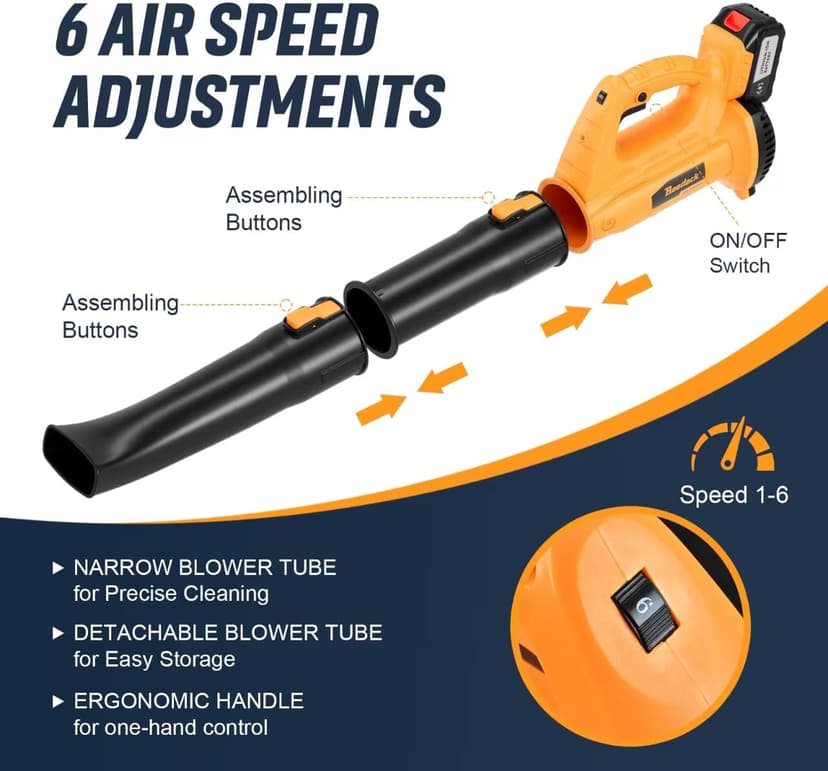 Leaf Blower Cordless with 4.0Ah Battery and Charger, 6 Speed Mode, 250MPH High Speed Lightweight Electric Leaf Blowers Cordless for Lawn Care, Patio, Garden Cleaning and Dust