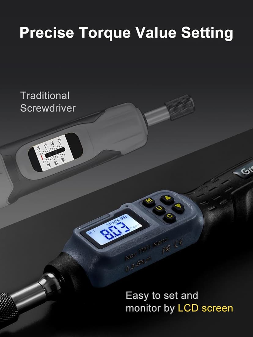 GROWNEER Digital Torque Screwdriver, 2.66-53.1 In-lbs/0.3-6 Nm, 1/4'' Drive Inch Pound Torque Screwdriver Electrician with Buzzer & LED Indicator, 27 In 1 Torque Wrench Screwdriver Set
