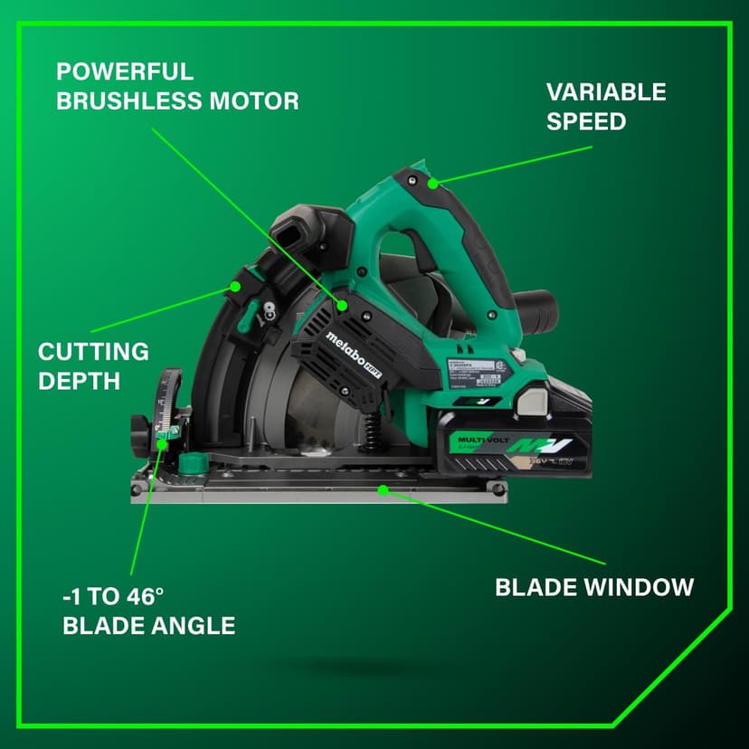 Metabo HPT 36V MultiVolt 6-1/2" Cordless Track Saw Kit, Adjustable Bevel -1 to 46°, Over 2-1/2" Cutting Depth, Lightweight Design, Includes 4.0Ah Metabo Battery and Rapid Charger, C3606DPA