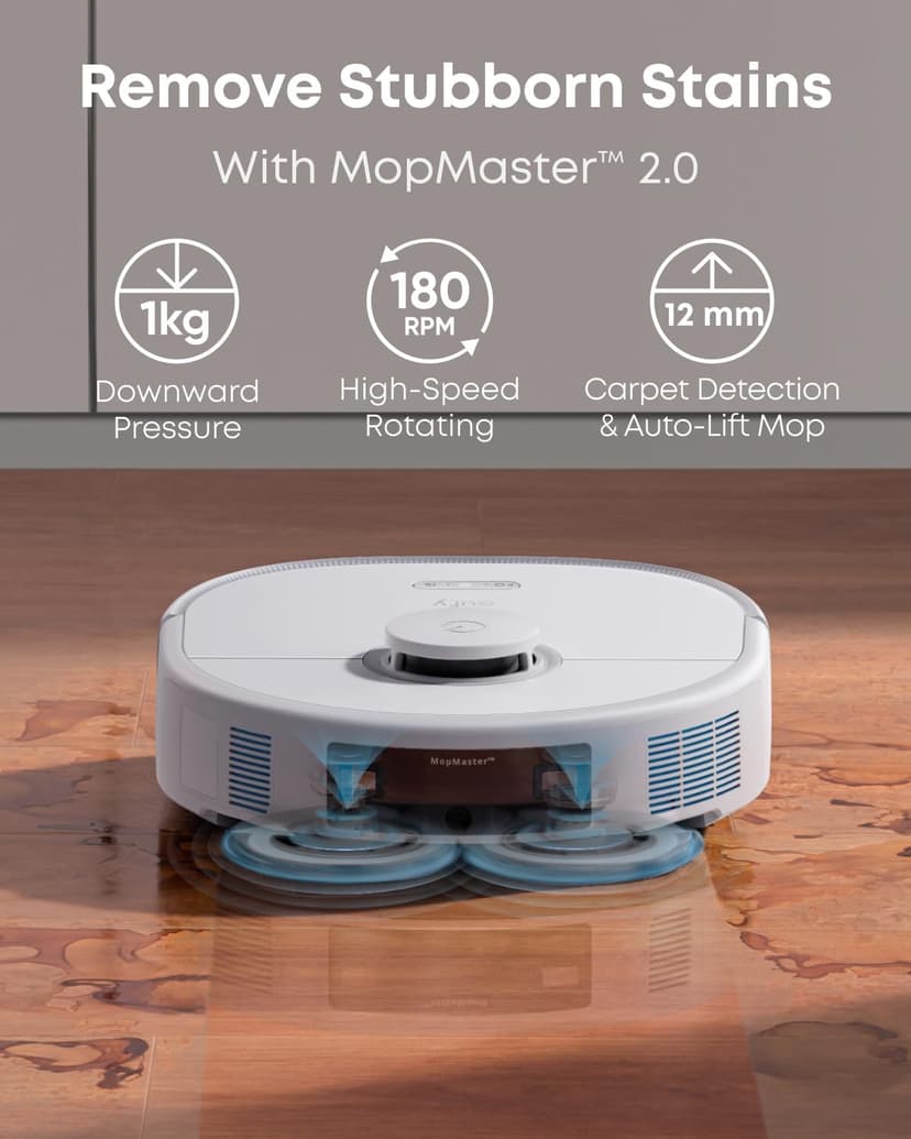 eufy X10 Pro Omni Robot Vacuum and Mop Combo, 8,000 Pa Suction, Dual Mops with 12 mm Auto-Lift and Carpet Detection, AI Obstacle Avoidance, Auto Mop Washing, Auto Drying, Self-Emptying, White
