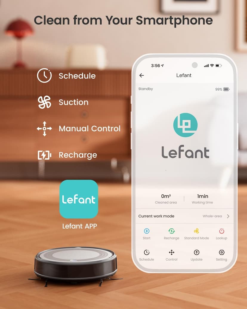 Lefant M310 Robot Vacuum Cleaner– 4500Pa Suction, Ultra-Slim & Quiet, PreciSense Obstacle Avoidance, WiFi/App/Voice Control, 160-Min Runtime, Self-Charging – Ideal for Pet Hair & Hard Floors (Gray)
