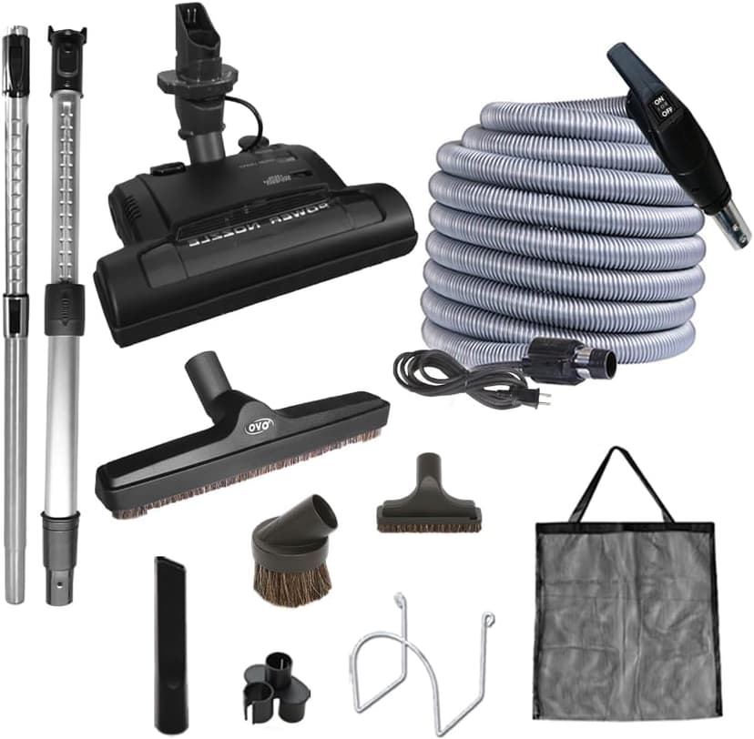 OVO Heavy Duty Powerful 700 Airwatts Central Vacuum System, Hybrid Filtration (with or Without Disposable Bags) 35L or 9.25Gal, with 30 ft Carpet Deluxe Accessory Kit