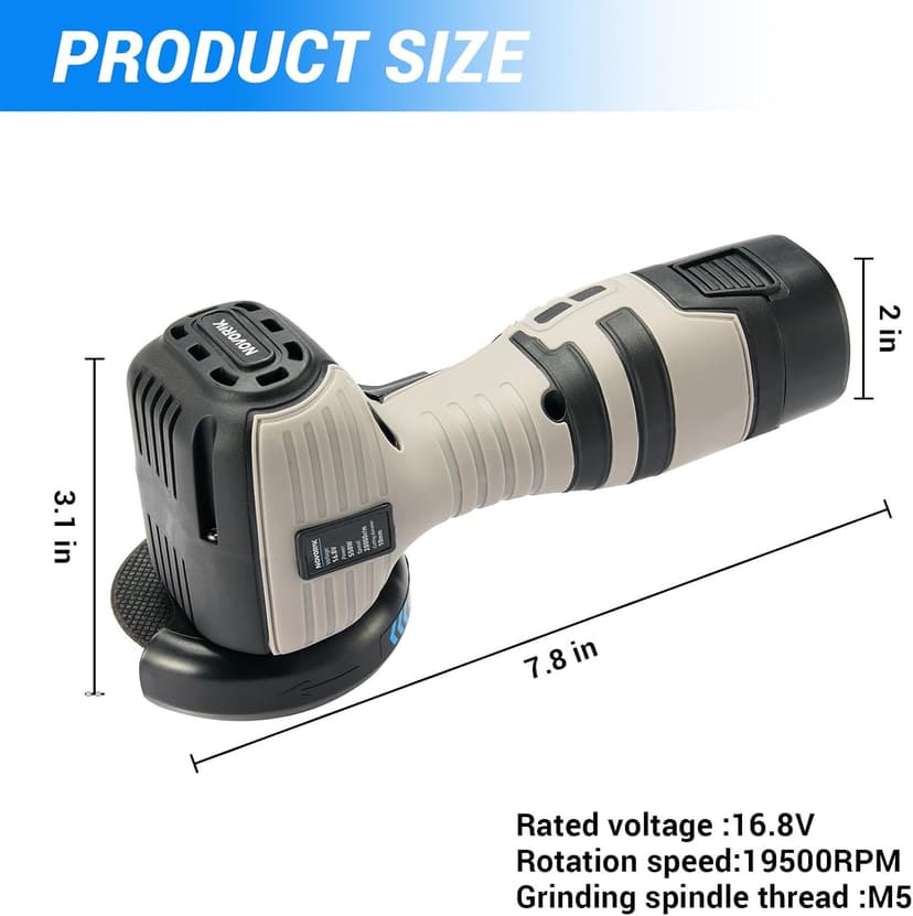 Angle Grinder Tool,Cordless Portable Angle Grinder with 2pcs 16.8V 2000mAh Battery 5-Cutting Discs 28000rpm,Power Angle Grinder for Wood Metal Stone Concrete (brush)