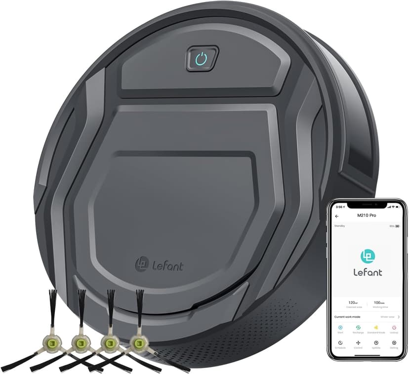 Lefant M210 Pro Robot Vacuum Cleaner, Slim and Quiet, 3 Suction Levels, 6 Cleaning Modes, Schedule Time, WiFi/APP/Alexa, 120-Min Runtime, Self-Charging, Perfect for Pet Hair and Hard Floors