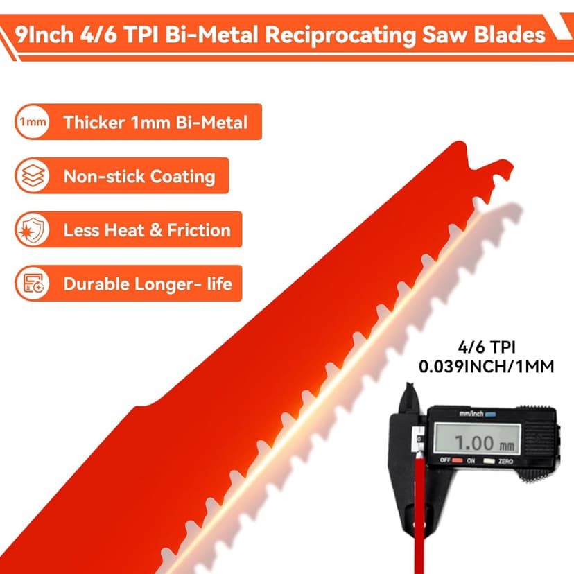 10 Pack 9 Inch 4/6 TPI Reciprocating Saw Blades for Wood and Nail-Embedded Wood Cutting, Bi-Metal Sawzall Blades for Cutting Nail and PVC Pallets etc, for Diablo Sawzall Blades DS0912BW25