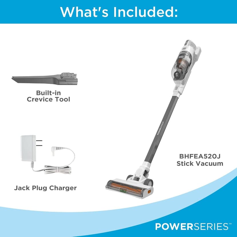BLACK+DECKER POWERSERIES+ 20V MAX Cordless Stick Vacuum Cleaner with LED Floor Lights, Lightweight, Multi-Surface (BHFEA520J) , Gray