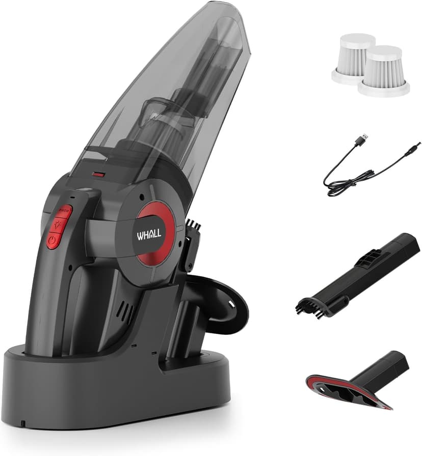 whall Handheld Cordless Car Vacuums, Wet and Dry Use 9000Pa Strong Suction Vacuums, Rechargeable Portable Vacuum Cleaner with LED, Charging Dock, Lightweight Mini Vacuum for Car, Home and Office, Red