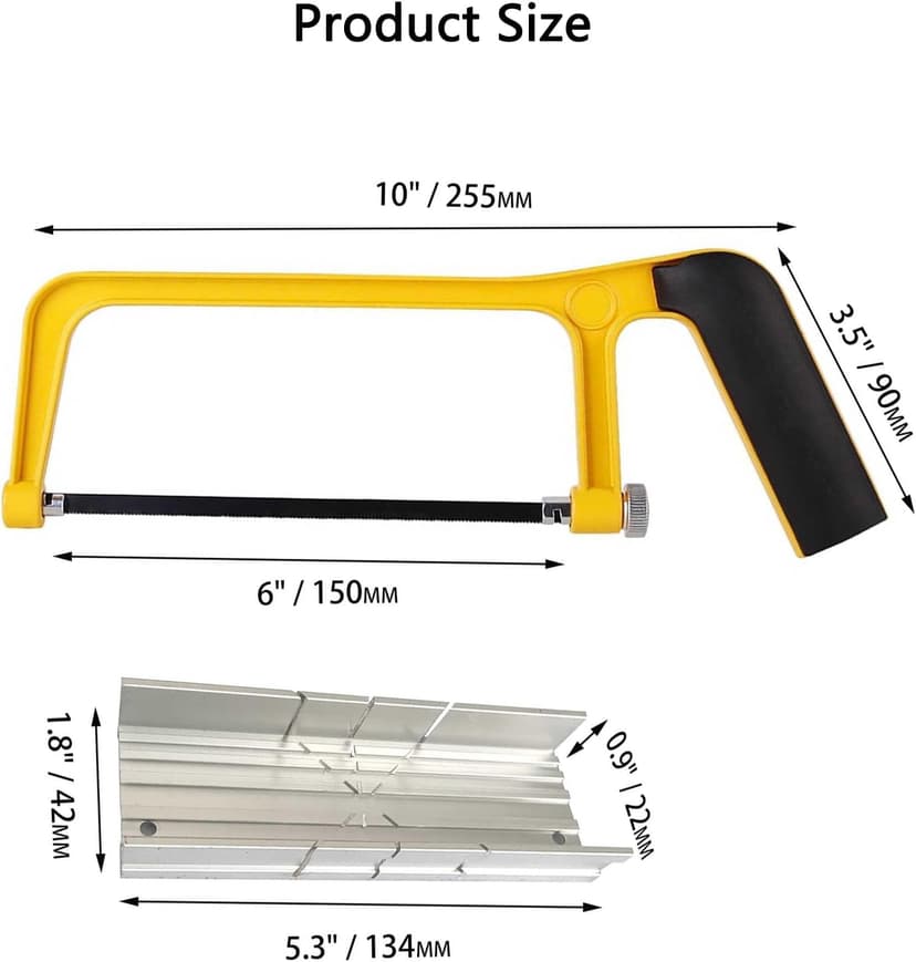 Mini Metal Miter Box and Saw Set, 6 Inch Extra Fine Cut Hand Saw, 5.3 Inch Small Aluminum Miter Box with 3 Hacksaw Replacement Blades for Crafts, Hobby Projects, Cutting Wood, Soft Metal