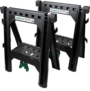 Metabo HPT Folding Sawhorses, 2-Pack, Lightweight Design, 1,200 lbs Capacity, Includes 4 Sawbucks, Ideal for Extra Workstations, Non-Skid Feet for Stability, Built-In Shelf and Cord Hooks, 115445M